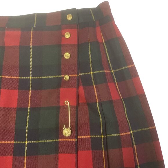 NYGARD COLLECTION Red Wool Tartan Wrap Skirt Plaid Gold Button 12 - Picture 4 of 14